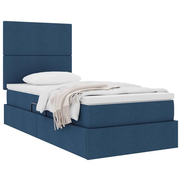Aufbewahrungsbett mit Matratze Blau 90 x 190 cm Stoff