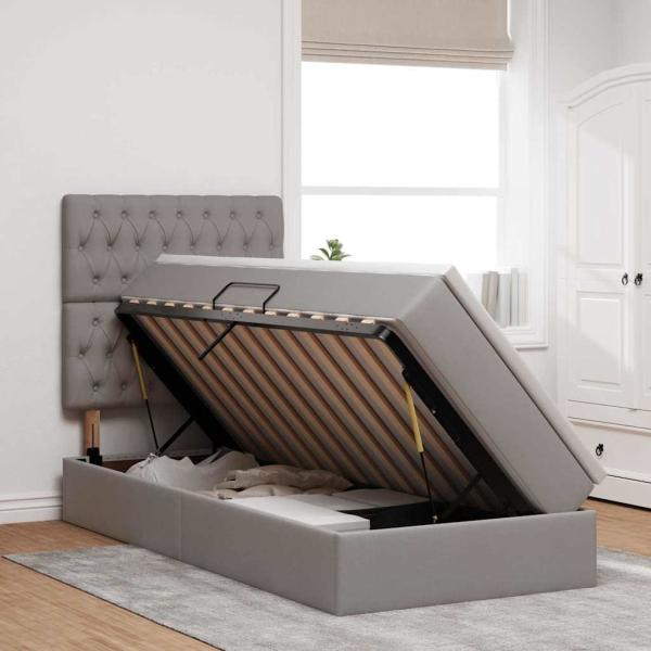 Aufbewahrungsbett mit Matratze Taupe 90 x 190 cm Stoff