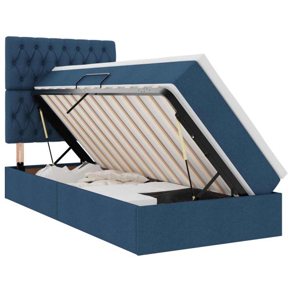 LED-Speicherbett mit Matratze Blau 90 x 190 cm Stoff