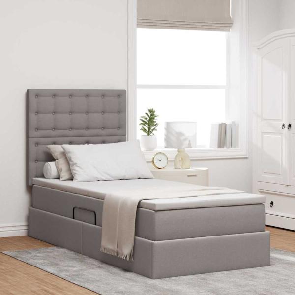 ARDEBO.de - LED-Speicherbett mit Matratze Taupe 90 x 190 cm Stoff