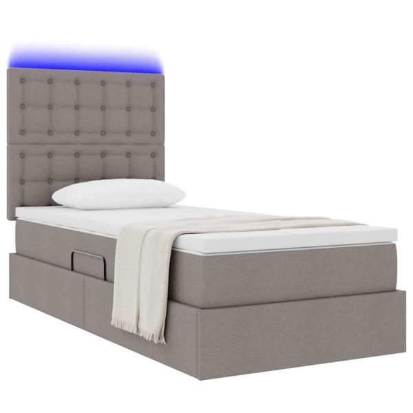 LED-Speicherbett mit Matratze Taupe 90 x 190 cm Stoff