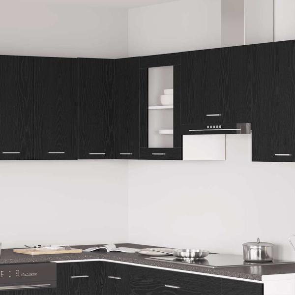 ARDEBO.de - Hängeglasschrank Schwarz Eichen-Optik 40 x 31 x 60 cm Holzwerkstoff