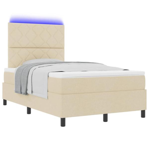 Boxspringbett mit LED-Lichtleisten Creme 120 x 190 cm Stoff