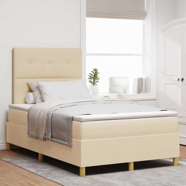 ARDEBO.de - LED Boxspringbett mit Kopfteil Creme 120 x 190 cm Stoff