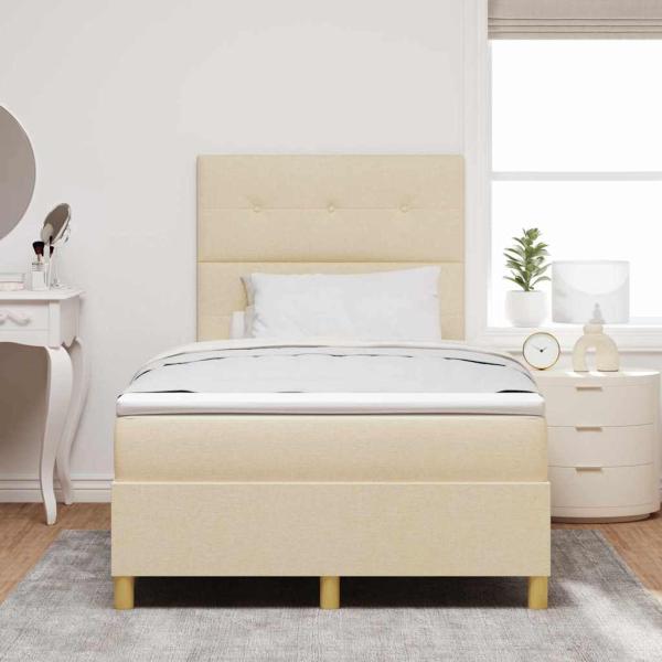 LED Boxspringbett mit Kopfteil Creme 120 x 190 cm Stoff