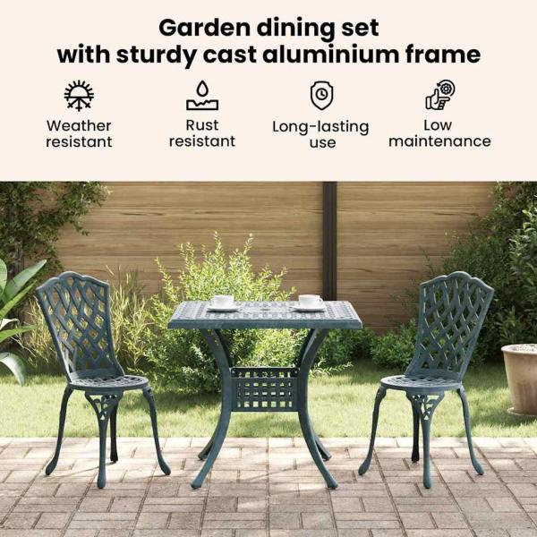 Gartentisch Set 3 pcs Grün Gussaluminium