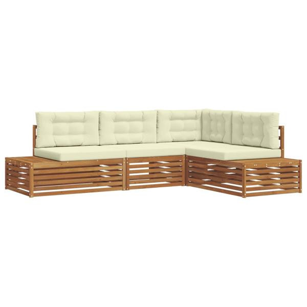 5 stk. Outdoor-Sofagarnitur Massives Akazienholz und Polyester
