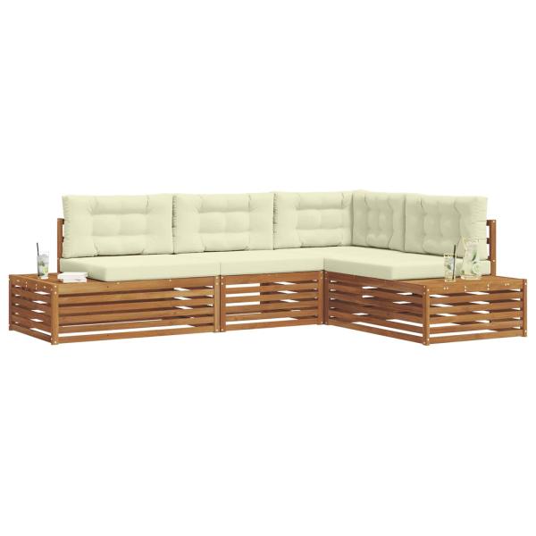 5 stk. Outdoor-Sofagarnitur Massives Akazienholz und Polyester