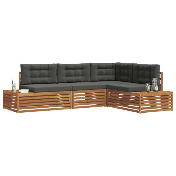Outdoor-Sofagarnitur mit Kissen 4 Stück Natur und Anthrazit