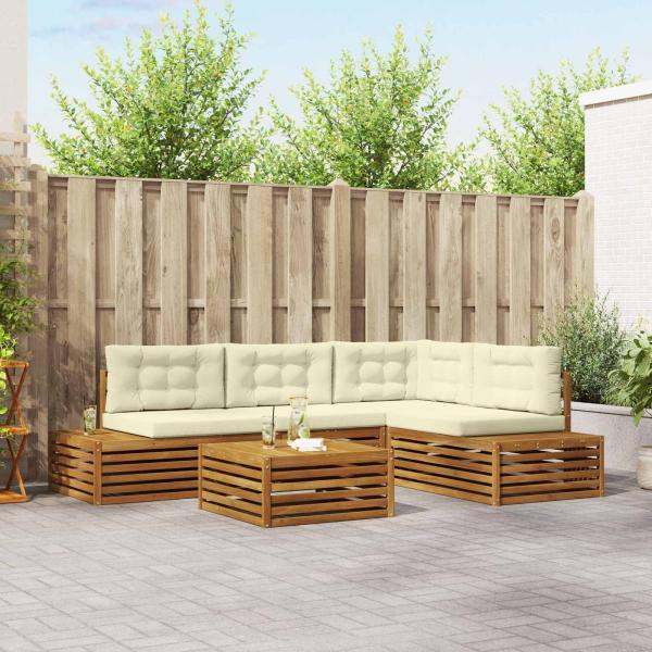 ARDEBO.de - Outdoor-Sofagarnitur mit Kissen 5 Stück Natur und Creme