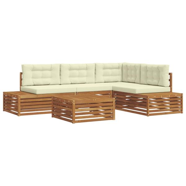 Outdoor-Sofagarnitur mit Kissen 5 Stück Natur und Creme
