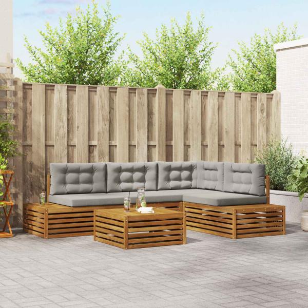 ARDEBO.de - Outdoor-Sofagarnitur mit Kissen 5 Stück Natürlich und Hellgrau