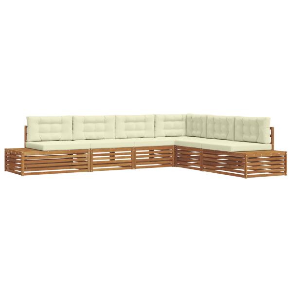 Outdoor-Sofagarnitur mit Kissen 6 Stück Natur und Creme