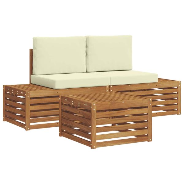 Outdoor-Sofagarnitur mit Kissen Natur und Creme 59 x 59 x 37 cm