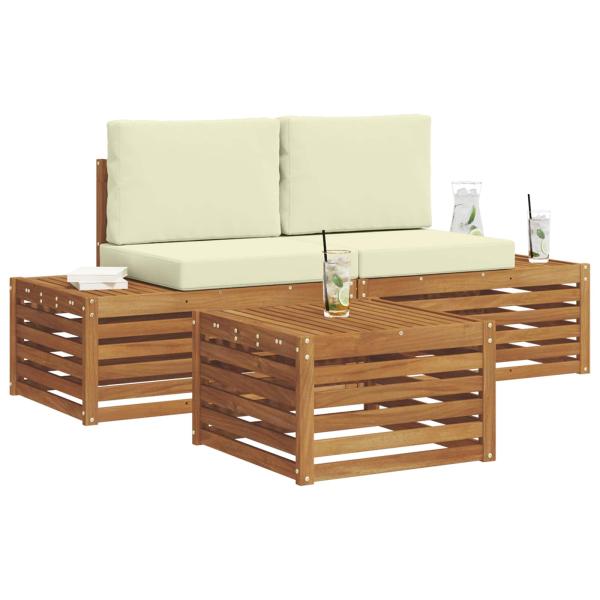 Outdoor-Sofagarnitur mit Kissen Natur und Creme 59 x 59 x 37 cm