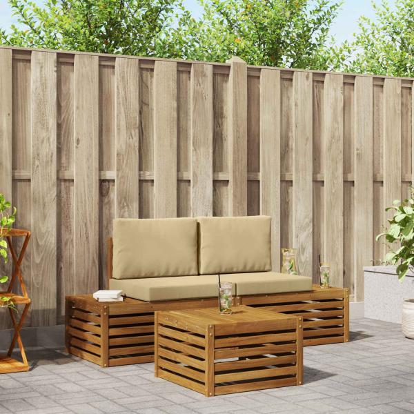 ARDEBO.de - Outdoor-Sofagarnitur mit Kissen Natur und Beige 59 x 59 x 37 cm
