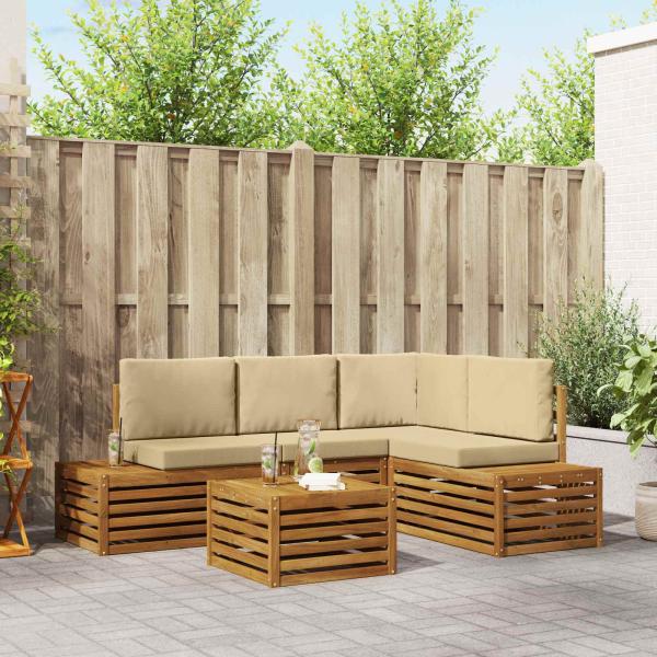 ARDEBO.de - 5 stk. Outdoor-Sofagarnitur Massives Akazienholz und Polyester