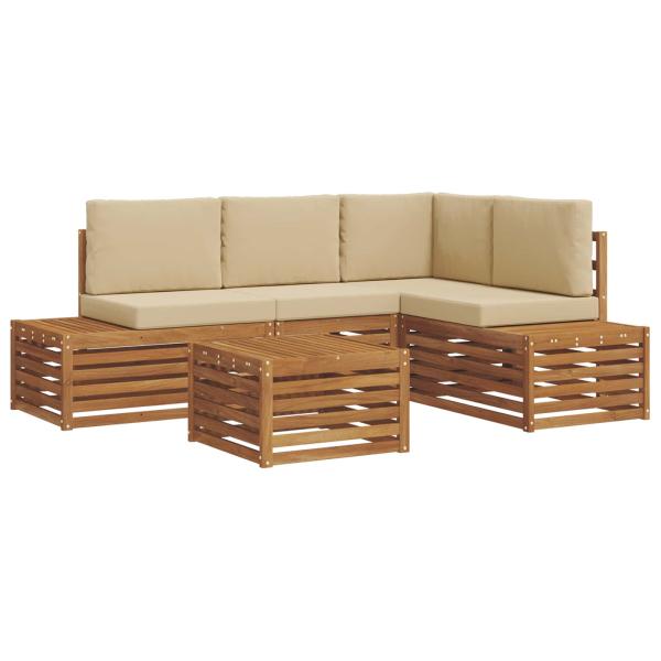 5 stk. Outdoor-Sofagarnitur Massives Akazienholz und Polyester