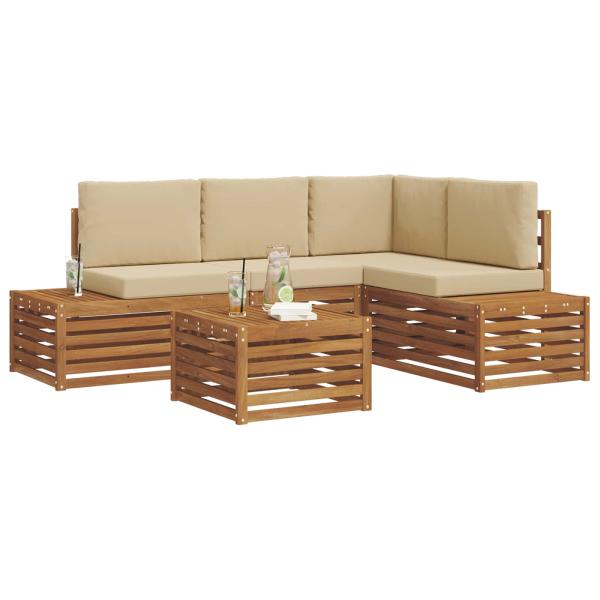 5 stk. Outdoor-Sofagarnitur Massives Akazienholz und Polyester