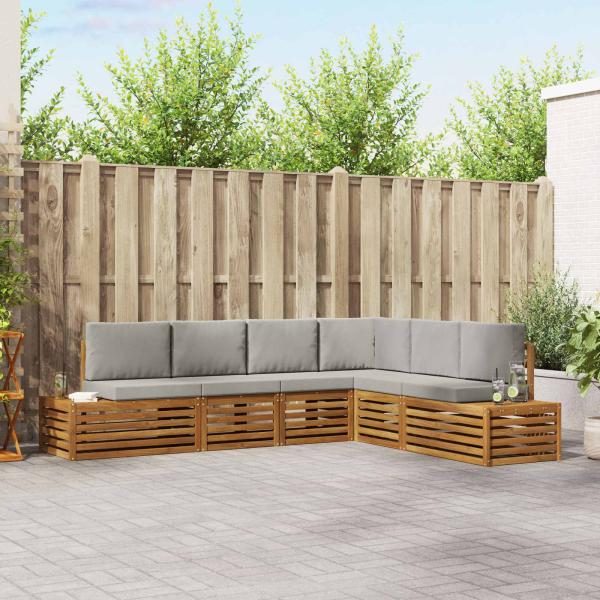 ARDEBO.de - Outdoor-Sofagarnitur Natürlich und Hellgrau 273 x 213,5 x 73 cm