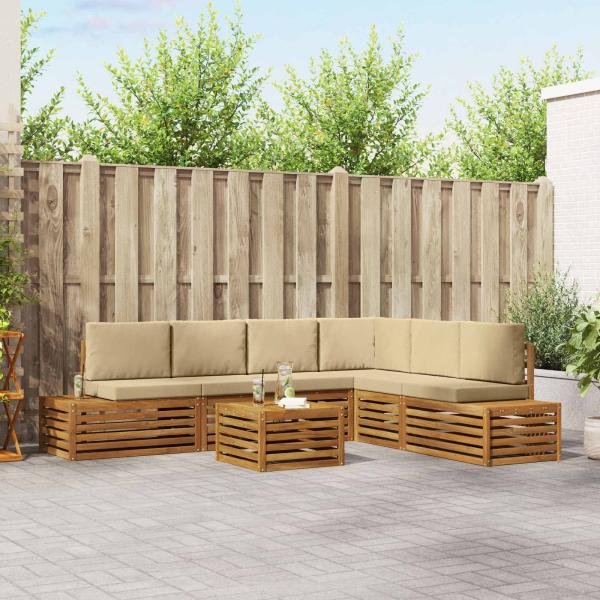 ARDEBO.de - 7 stk. Outdoor-Sofagarnitur Massives Akazienholz und Polyester