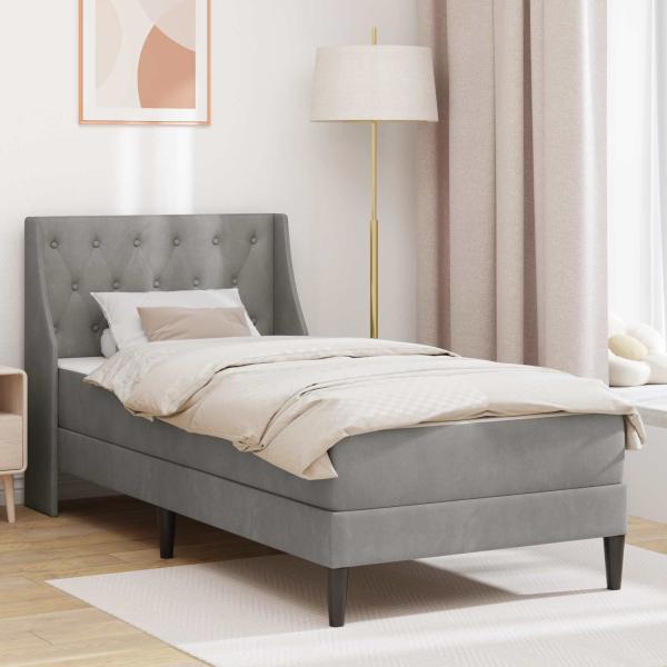 ARDEBO.de - Bettgestell mit Matratze Hellgrau 100 x 200 cm Samt