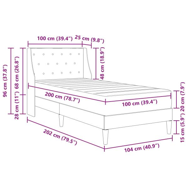 Bettgestell mit Matratze Hellgrau 100 x 200 cm Samt