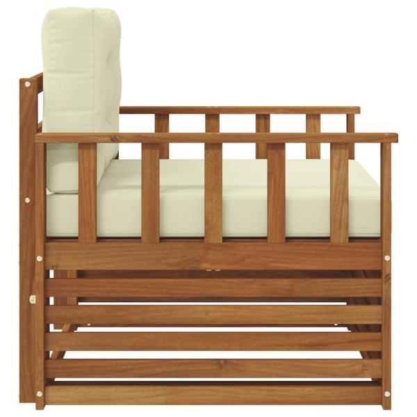 Outdoor-Sofa Massives Akazienholz und Polyester Natur und Creme