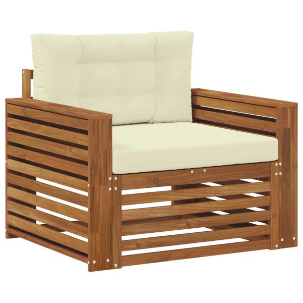 Outdoor-Sofagarnitur Natur und Creme Massivholz Akazie