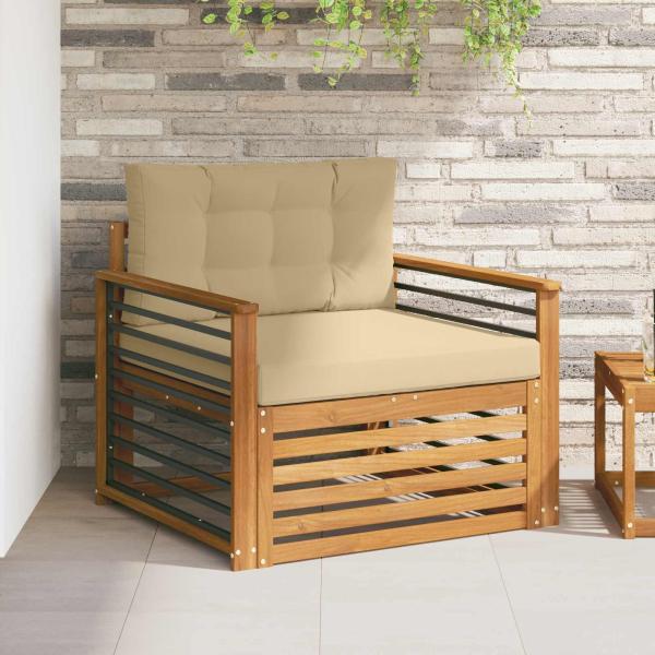 ARDEBO.de - Outdoor-Sofa Massives Akazienholz und Polyester Natur und Beige
