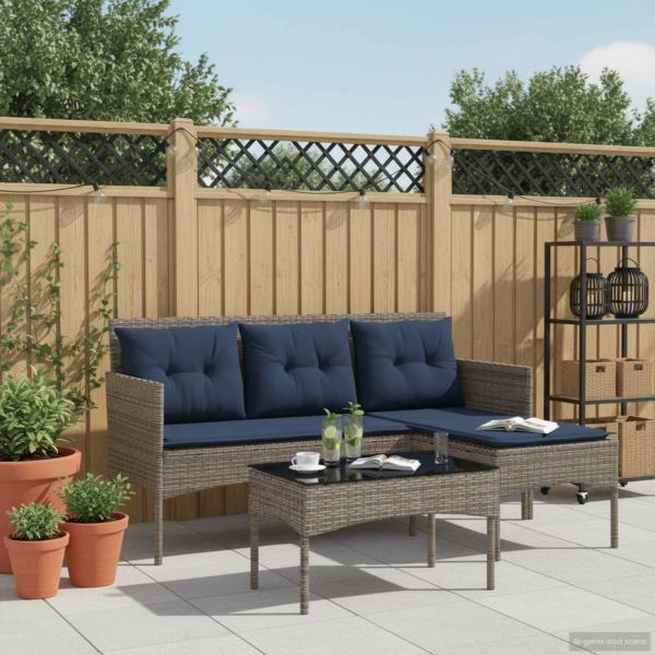 Gartensofa-set 2 stk. Grau und Marineblau Poly-Rattan