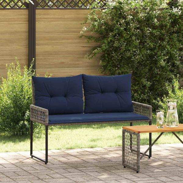 ARDEBO.de - Bank Outdoor mit Kissen Grau und Marine 118 x 55 x 82 cm
