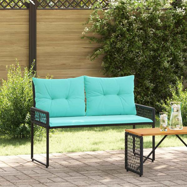 ARDEBO.de - Bank Outdoor mit Kissen Schwarz und Türkis 118 x 55 x 82 cm