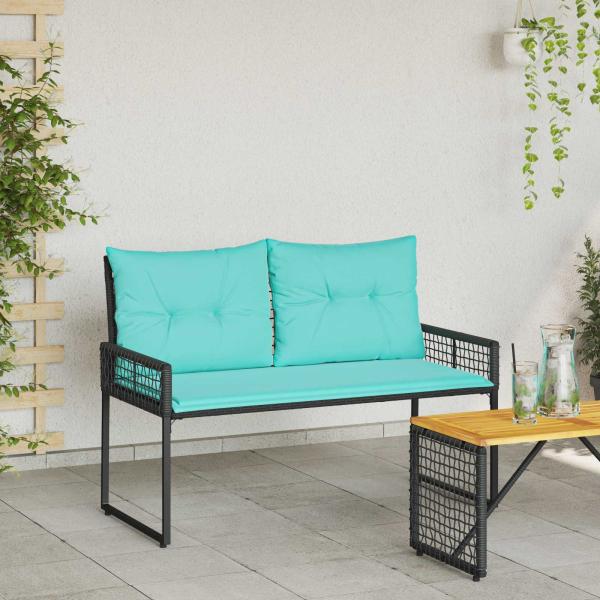 Bank Outdoor mit Kissen Schwarz und Türkis 118 x 55 x 82 cm