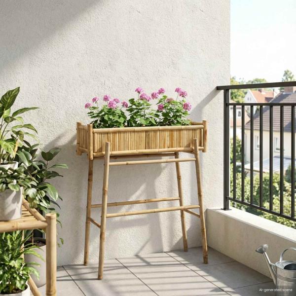 ARDEBO.de - Gartenpflanzer mit Halter Natur 100 x 38 x 114 cm Bambus