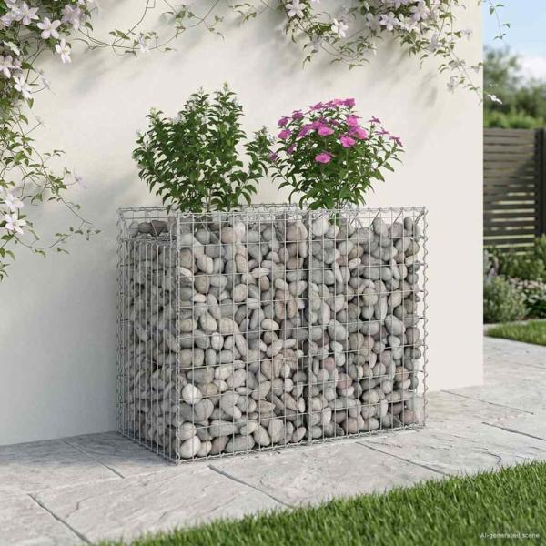 Gabionen-Hochbeet 100 x 50 x 80 cm Verzinkter Stahl Silber