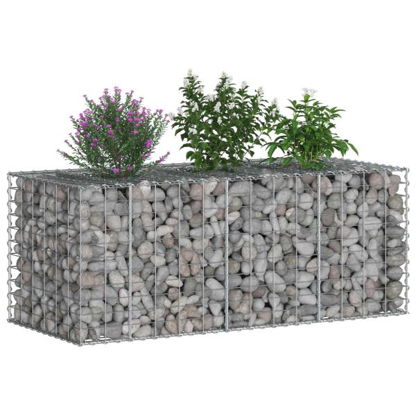Gabionen-Hochbeet 140 x 60 x 55 cm Verzinkter Stahl Silber