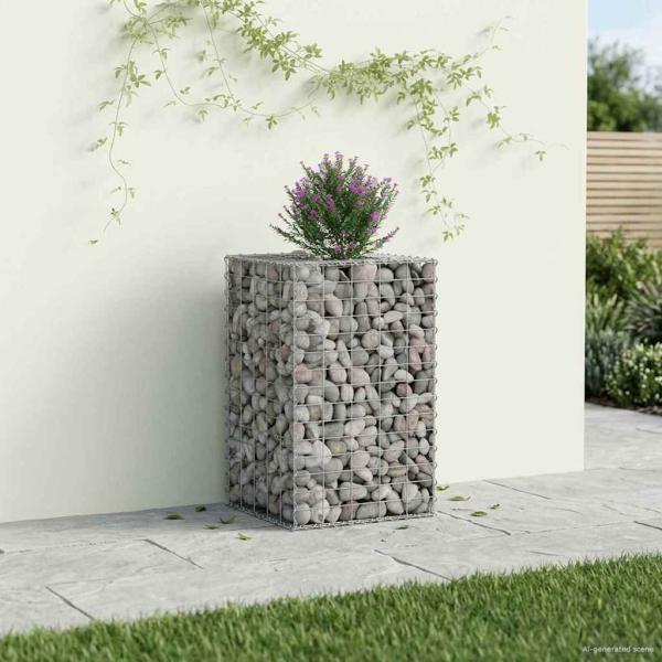 Gabionen-Hochbeet 50 x 50 x 80 cm Verzinkter Stahl Silber