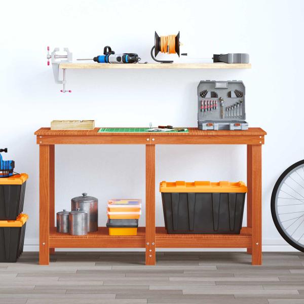 Werkbank Wachsbraun 140 x 50 x 80 cm Massives Kiefernholz
