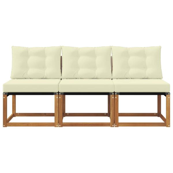 3 stk. Outdoor Mittelsofa Massivholz Akazie und Textilene Stoff