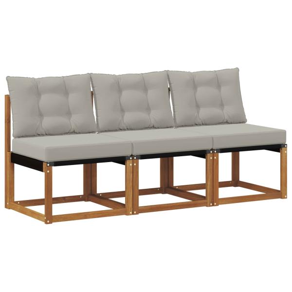 3 stk. Outdoor Mittelsofa Massivholz Akazie und Textilene Stoff