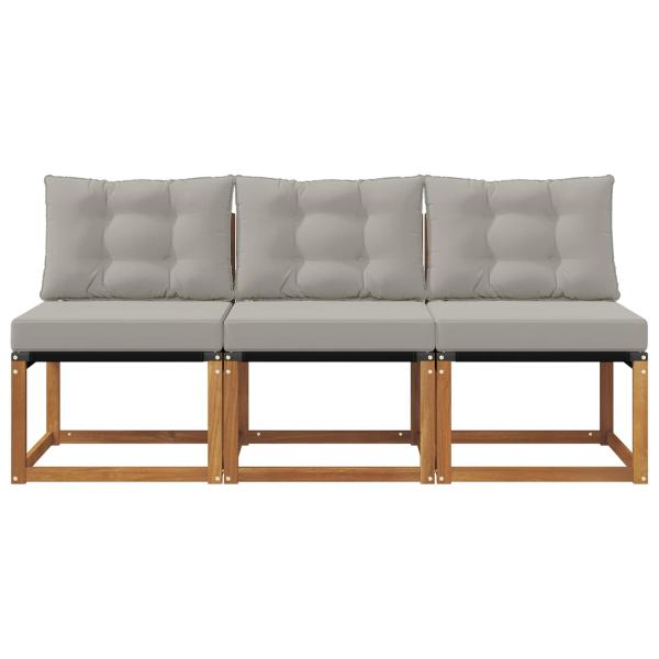 3 stk. Outdoor Mittelsofa Massivholz Akazie und Textilene Stoff