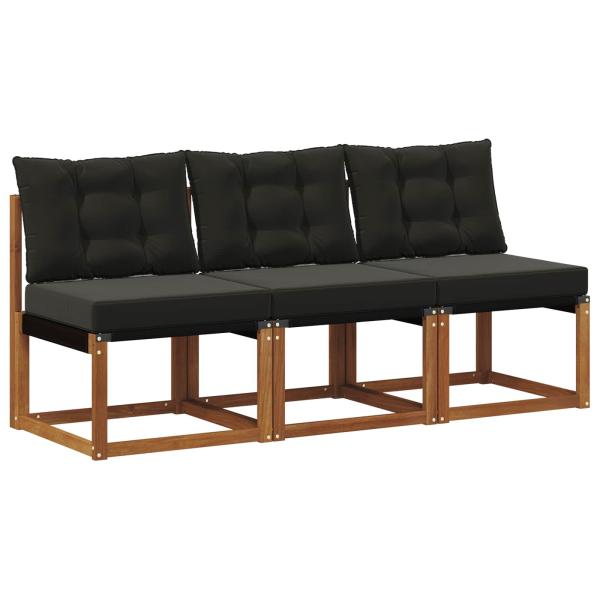 3 stk. Outdoor Mittelsofa Massivholz Akazie und Textilene Stoff