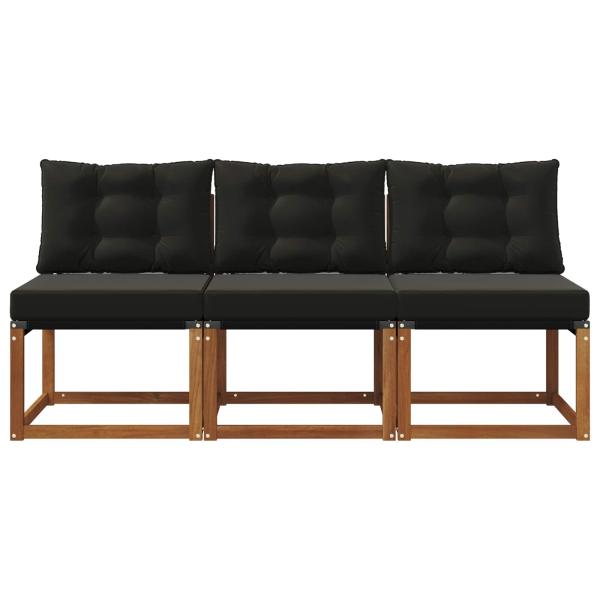 3 stk. Outdoor Mittelsofa Massivholz Akazie und Textilene Stoff