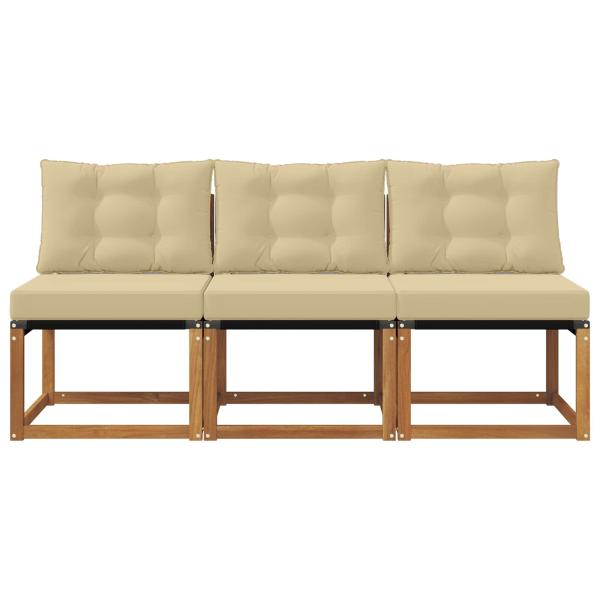 3 stk. Outdoor Mittelsofa Massivholz Akazie und Textilene Stoff