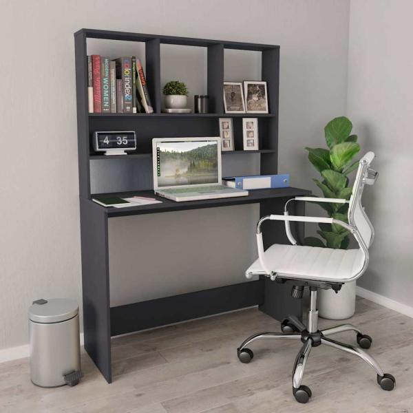 ARDEBO.de - Schreibtisch mit Regalen Grau 110x45x157 cm Holzwerkstoff