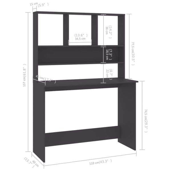 Schreibtisch mit Regalen Grau 110x45x157 cm Holzwerkstoff