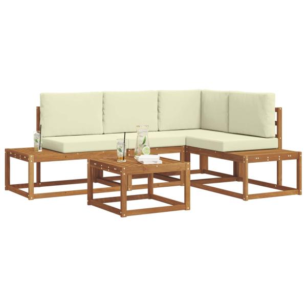 5 stk. Outdoor-Sofagarnitur Massives Akazienholz und Polyester