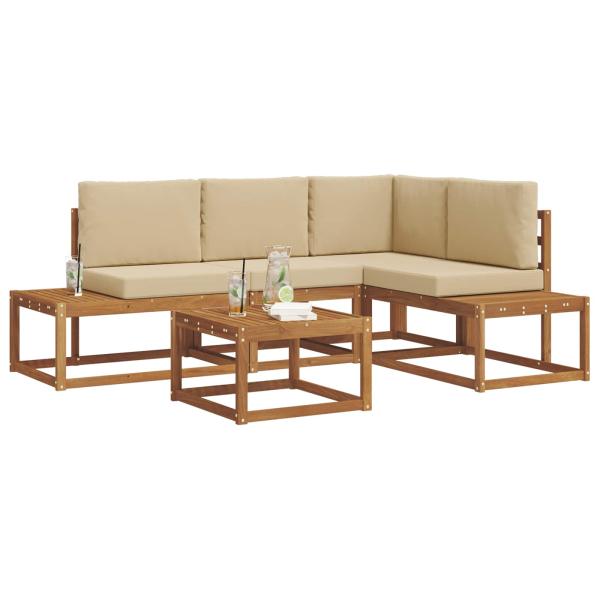 5 stk. Outdoor-Sofagarnitur Massives Akazienholz und Polyester