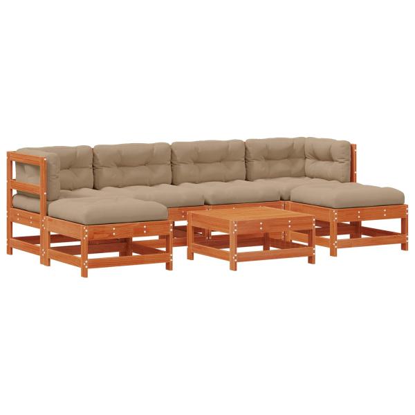 Garten-Lounge-Set 7 stk. Wachsbraun Massives Kiefernholz